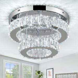 LEONTYNE Mini Chandelier LED Crystal Ceiling Light 2 Layers Flush Mount Ceiling Light Modern Chandeliers Lighting for Bedroom Hallway Staircase Kitchen Bathroom (6000K Cool White)