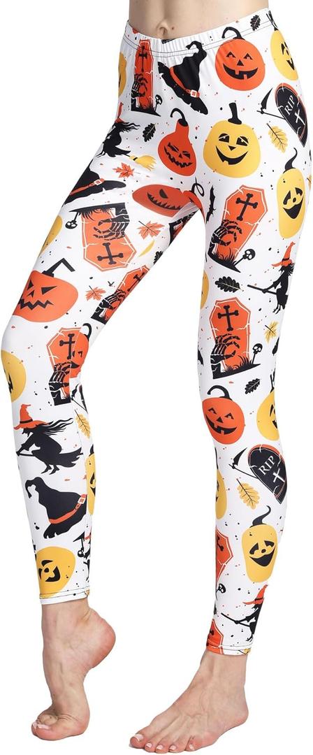 Halloween Pumpkin Spider Web Print Stretch Peach Butt Stretch Leggings (Small)