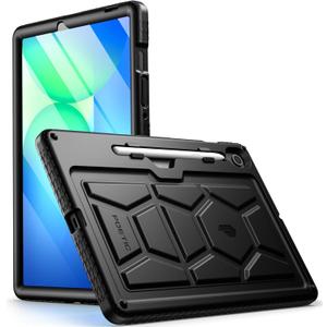 Poetic TurtleSkin Case for Samsung Galaxy Tab S10 FE (2025)/ Tab S9 FE | Fan Edition (2023) 10.9 inch Case with S Pen Holder, Heavy Duty Shockproof Kids Friendly Protective Silicone Cover, Black
