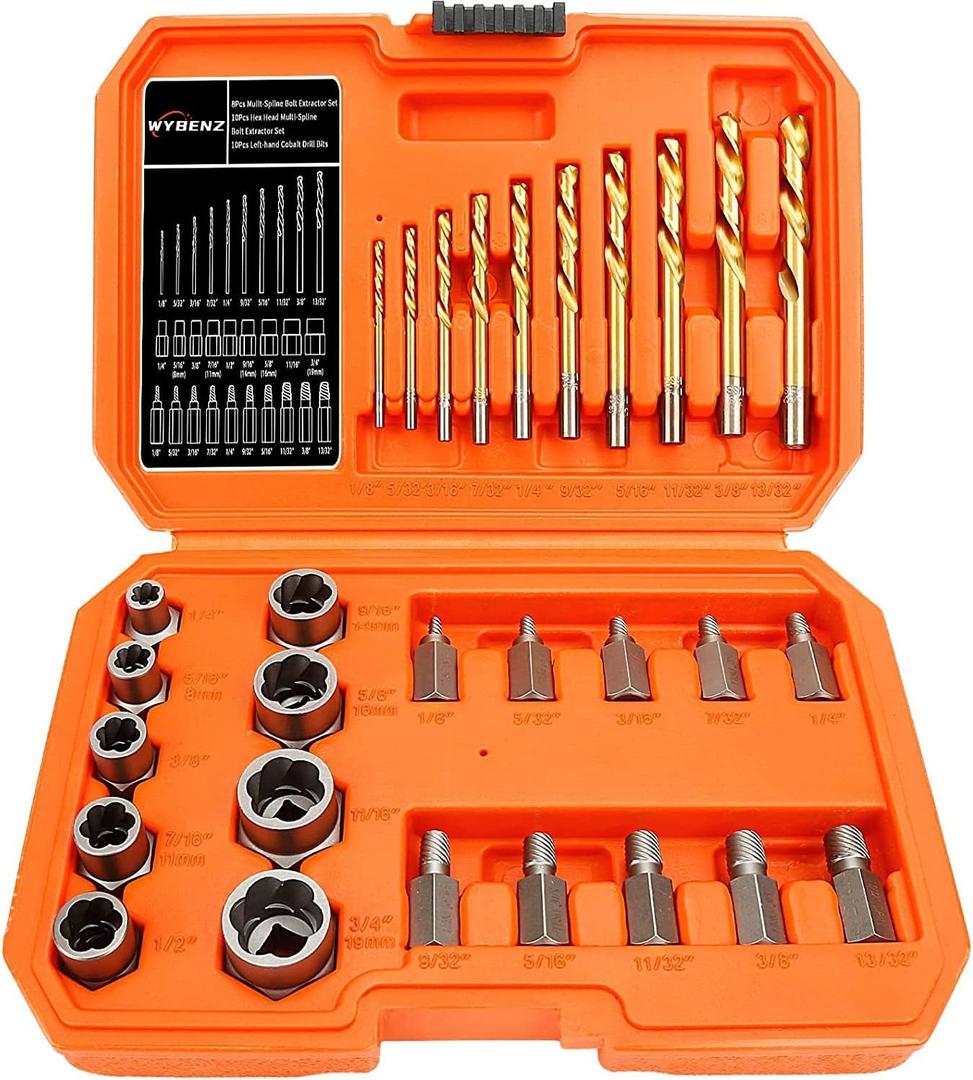 29PCS Screw&Bolt Extractor Set and Left Drill Bit Kit, Easy Out Broken Lug Nut Extraction Socket Set for Damaged, Frozen,Studs,Rusted, Rounded-Off Bolts, Nuts & Screws