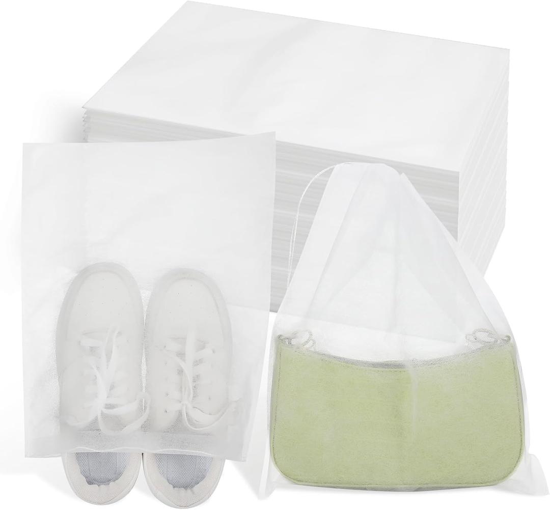 200 Pcs Dust Proof Shoe Bag, 1512.6 Inch, Breathable Non-woven Cloth Storage Pouch, Breathable Dust Bag with Rope, for Handbag Pouch Purse Shoe Boots Purse Travel Storage