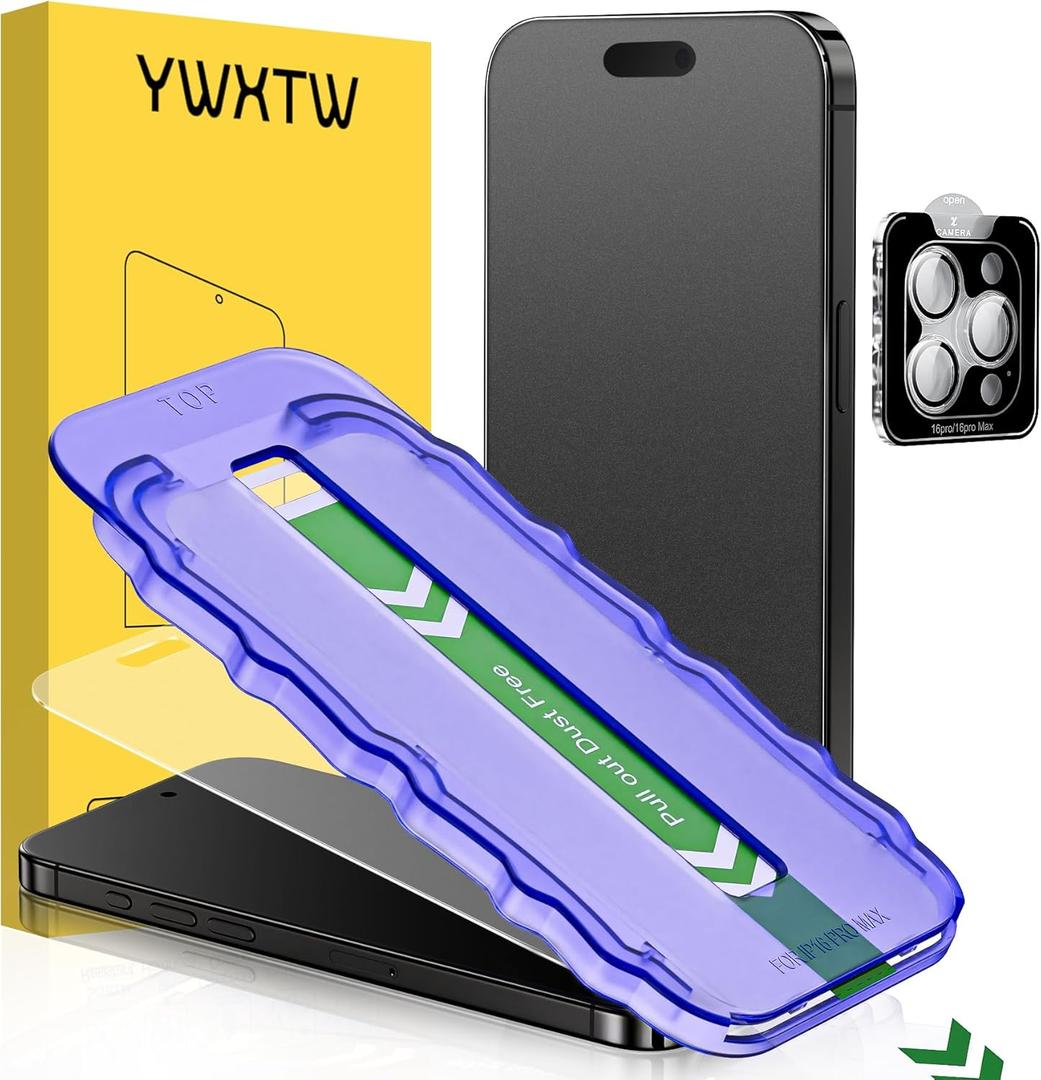 YWXTW 2 Pack Matte Screen Protector for iPhone 16 Pro Max 6.9 Inch + 1 Set Camera Lens Protector, Anti Glare Anti Fingerprint 16 Pro Max Glass Screen Protector, Bubble Free, Smooth as Silk