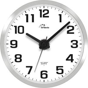 WallarGe Night Light Wall Clock for Bedroom - Silent Lighted up Wall Clock Glow in The Dark, Battery Operated Wall Clocks for Living Room/Kitchen, Easy to Read Large Digital Display, 12 Inch (Silver)