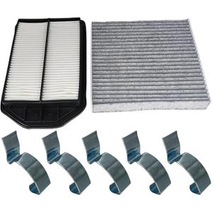 Engine & Cabin Air Filter With 5 Pack Air Cleaner Box Intake Clips Fit for 2007-2009 Honda CR-V L4 2.4L, Replace 17220-RZA-000 80292-SDA-A01 17220RZA000 80292SDAA01