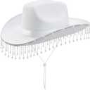 quescu Bridal Cowgirl Hat for Bachelorette Party,Rhinestone White Cowboy Hat for Women Bride To Be Gift,Halloween Costume (Style 2)