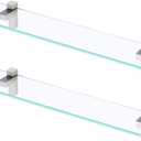 KES Glass Shelves for Bathroom, 24 Inches Bathroom Floating Shelf with Tempered Glass and Brushed Nickel Bracket Wall Mount 2 Pack, BGS3201S60-2-P2