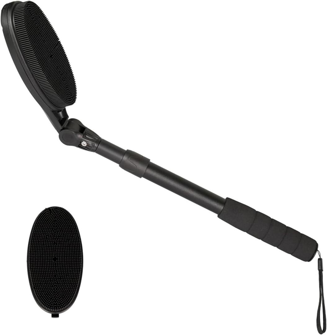 EASACE Back Scrubber for Shower, Soft Silicone Bath Body Brush with Long Handle, Adjustable Head with 1 Extra Replacements