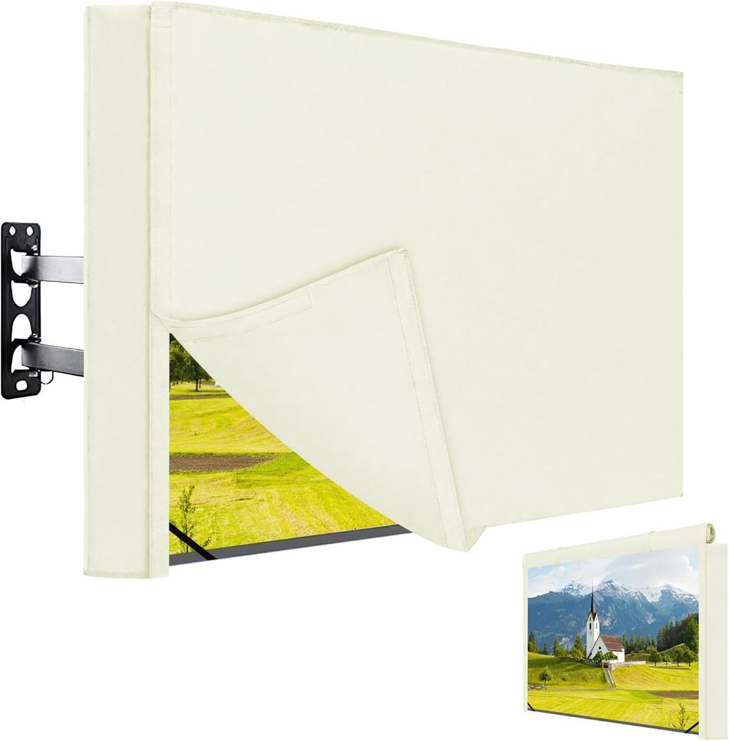 Easy-Going Outdoor TV Cover with Roll Up Front Flat - Waterproof & Weatherproof for 52-55 inch Flat Screen TV, Beige