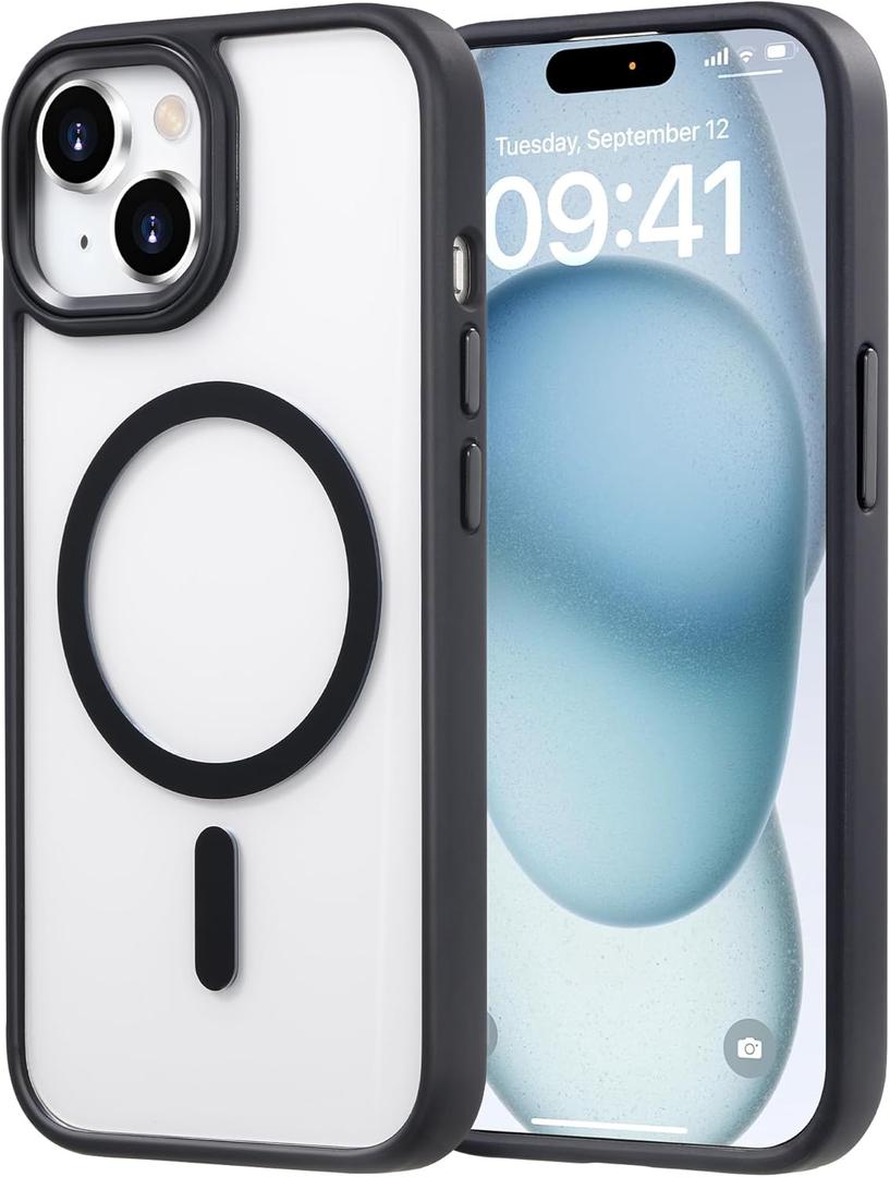 Compatible with iPhone 15 case [Fits MagSafe][10FT Drop Resistant] Clear Shockproof Slim Fit iPhone 15 Phone Cases, Clear Black