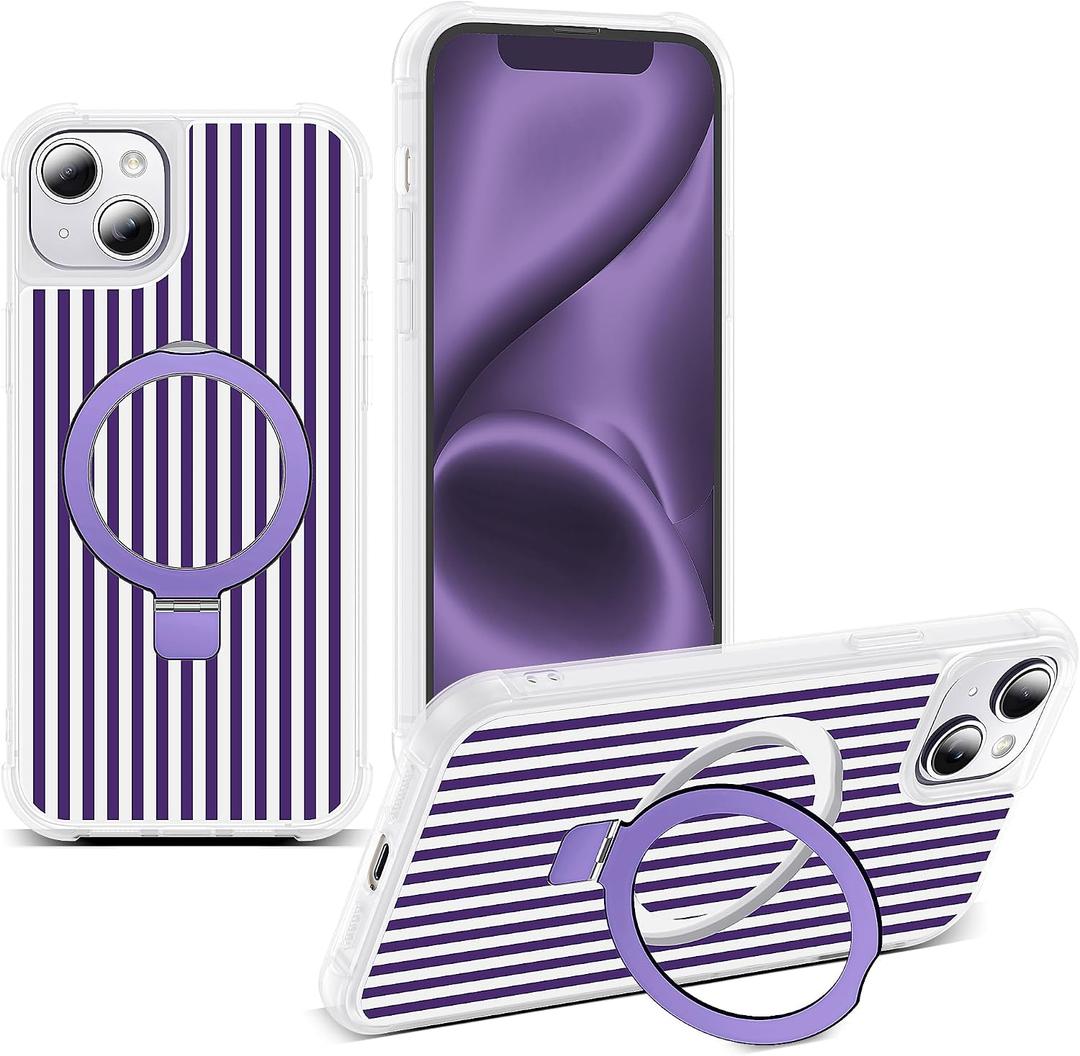 Compatible with Striped iPhone 13/14 Case with Stand,6.1" T-Purple