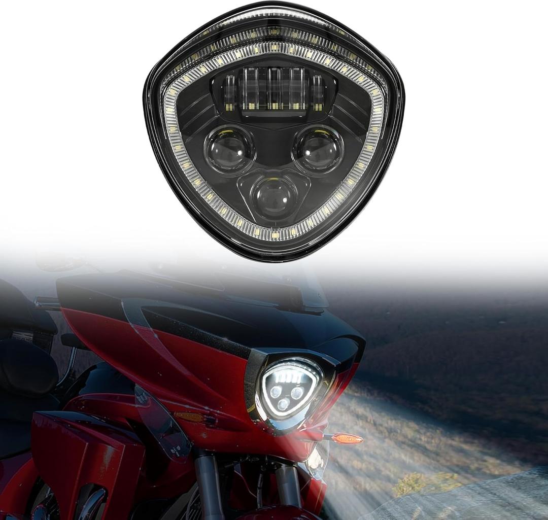 LED Headlights with Halo Ring DRL for Victory 05-18, Black Headlamp Front Lights for Polaris Victory Cross Roads Country Hammer Kingpin Vegas Boardwalk Jackpot 2005-2018 Accessories
