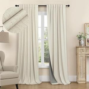 Extra Long Blackout Curtains for 10 Feet High Ceiling Living Room Large Window Back Tab Flax Linen Look Drapes 120 Inches Long 2 Panels Noise Cancelling Thermal Light Blocking Farmhouse Luxury Beige
