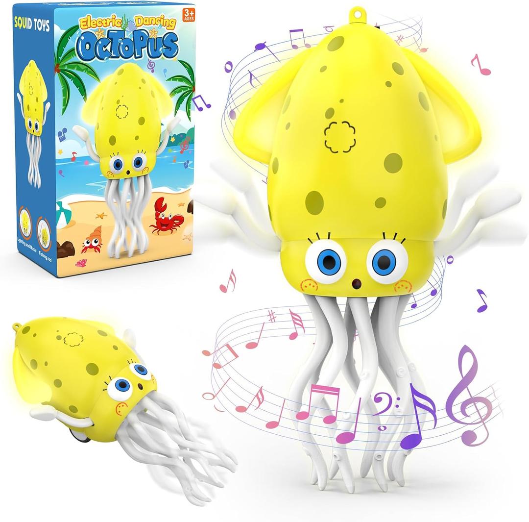 Electric Dancing Octopus Baby Toy with LED Light and Music, Dancing Squid Kids Toys Boys Girls Age 3-5 4-5, Automatic Obstacle Avoidance Birthday for Boys Girls