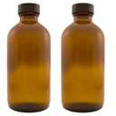 GreenHealth 8 oz Amber Glass Bottles with Black Phenolic Lids  Pack of 2  Refillable Boston Round Bottles for Essential Oils, Tinctures, Serums, and Lab Use