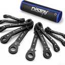 DISEN 10-Piece Double Offset Box End Reversible Ratcheting Wrench Set, SAE (1/4-7/8 inch) & Metric (6-21mm) Heavy Duty Ratcheting Wrench Set for Narrow Space, Rolling Pouch