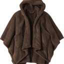 Wearable Blanket Sherpa Poncho Office Work Warm Cozy Shawl Blanket, Plush Cape Wrap for Adults (Dark-brown)
