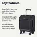 Amazon Basics 15" Small Carry-On Softside Expandable Luggage Suitcase with Spinner Wheels, Telescopic Handle, Zippered Pockets, Black