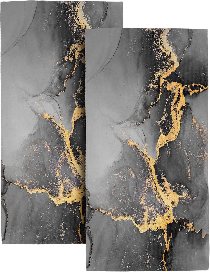 Black Gray Gold Marble Decorative Bath Towels Set of 2 Soft Absorbent 14"x28" Abstract Modern Hand Towels for Bathroom Farmhouse Home Gym Yoga Spa Decorative Towel Gifts