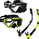Aegend Snorkeling Gear for Adults Youth Kids, Snorkel Mask with Top Dry Valve - Panoramic View Anti-Leak and Anti-Fog with Mesh Bag for Snorkeling, Scuba Diving, Freediving & Swimming (2 PACK-Black & Yellow Green)