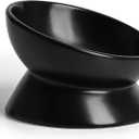 YINGFAN Cat Bowls Ceramic Elevated Cat Bowls with Tilted Design Anti Vomiting Raised Bowl for Indoor Cats (Black, 5oz)