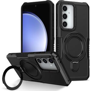 for Samsung Galaxy S23 FE 5G Case, Armour Silicone TPU Bumper Cover Galaxy S23 FE 5G with Rotable Ring Stand, Military Shockproof Protective Cell Phone Case for Samsung S23 FE 5G Black