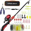 Urban Deco Kids Fishing Pole Set Portable Telescopic Kids Fishing Rod and Reel Combo Kit with Tackle Box for Beginners, Boys, Girls, Youth, Children (Red)