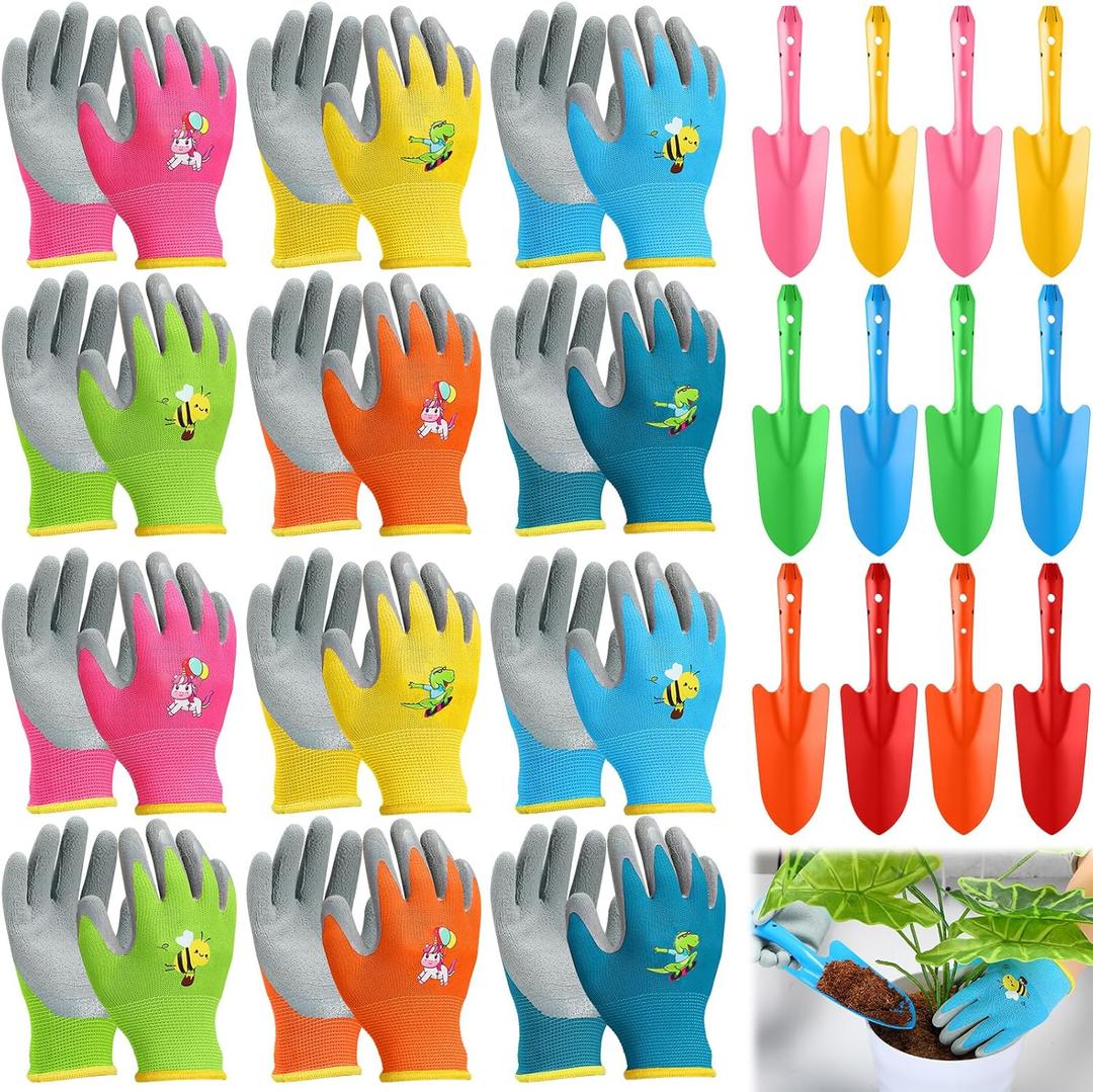Mini Colorful Metal Hand Shovel and Glove Set Shovel Spade Gloves Digging Trowel Set Kids Gardening Gloves 8 Pcs