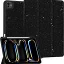 Compatible with iPad Pro 13 Inch Case (M5/M4) 2025/2024 with Pencil Holder TPU Back Case Auto Sleep/Wake Cover for Girls Women Men Cute Preppy Cool-Black Glitter Sparkly