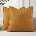 decorUhome Summer Decorative Throw Pillow Covers 16x16 Set of 2 Square Faux Linen Outdoor Neutral Farmhouse Pillow Covers with Stitched Edge for Couch Sofa Living Room, Bronze Gold