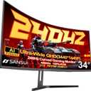 SANSUI 34 Inch 240Hz Ultrawide Curved Gaming Monitor UWQHD 34401440, 21:9 2K Curved Monitor 1500R,HDR400,Fast VA, PIP/PBP,AI Crosshair,AIPQ(Visual Enhance),MPRT 1ms,HDMI2.1*2,DP1.4*2(DP Cable Incl.)