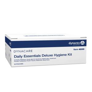 Dynarex DynaCare Daily Hygiene Kit - Travel Essentials Toiletry Bag - Includes TSA Approved Shampoo, Toothbrush Set, Body Lotion and More - Orange, 1 Case of 20 (9-Piece Kits)