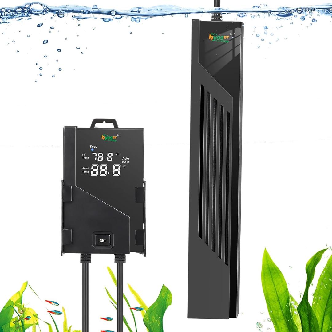 hygger Aquarium Heater with Intelligent Temperature Controller, 200W for 27-53 Gallon Submersible Fish Tank Heater with Leaving Water Automatically Stop Heating System, for Freshwater Saltwater