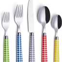 ANNOVA Silverware Set Stainless Steel Colorful Tableware Kitchen Flatware Set Utensils, Includes Dinner Knives, Forks, Spoons, Salad Forks & Dessert Spoons (Mix/Checkered, 20 Pieces)