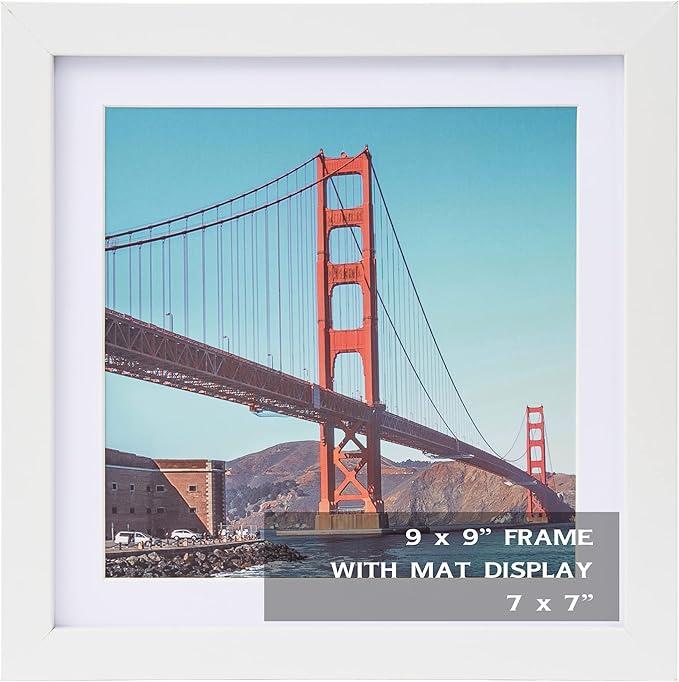 OMISHE 9x9 inch Picture Frame White for Wall Hanging or Tabletop Poster, Frame Display 7x7 inch with Mat or 9x9 Without Mat, Square Wall Gallery Photo Frame, White