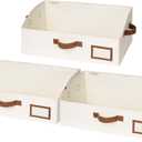 StorageWorks Closet Storage Bins, Trapezoid Organizer Box for Shelves, Fabric Clothes Bin, Foldable Organizing Baskets with Handles, Large, Ivory White, 3-Pack