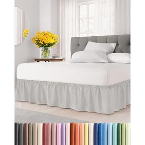 Wrap Around Dust Ruffle Bed Skirt - French Grey - for King Size Beds w/ 12 Inch Drop - Easy Fit Elastic Strap - Adjustable Pleated Bedskirt w/Brushed Fabric - Wrinkle Free, Women, Men, Kids & Teens