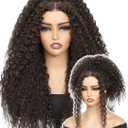 Chocolate Brown Synthetic Lace Front Wig,Glueless Wigs Curly Hair Wig Middle Parted,Curly Wigs for Black Women Upgraded with Premium Human-Hair-Like Fiber (6#)