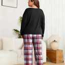 FLYCURVY Plus Size Women's Pajama Sets 2 Piece Long Sleeve Sleepwear Soft Pj Set Loungewear Plaid Pjs with Pockets XL-5XL Black