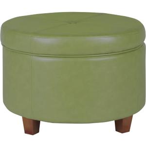 HomePop Round Leatherette Storage Ottoman with Lid, Moss Green Large