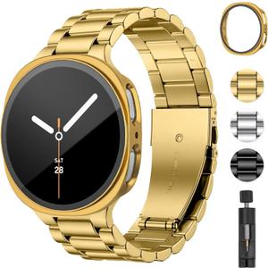 Stainless Steel Band and Case Compatible with Samsung Galaxy Watch 8 Band 44mm 40mm, Business Metal Chain Link Bracelet Strap with Hard PC Cover for Samsung Watch 8 40mm 44mm Men Women