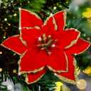 12Pcs Poinsettia Flower Artificial Poinsettia with Stem Christmas Decor Glitter Poinsettia Christmas Ornaments Christmas Tree Flower Decoration DIY Xmas Wreath Mantle Party Decor (Red)