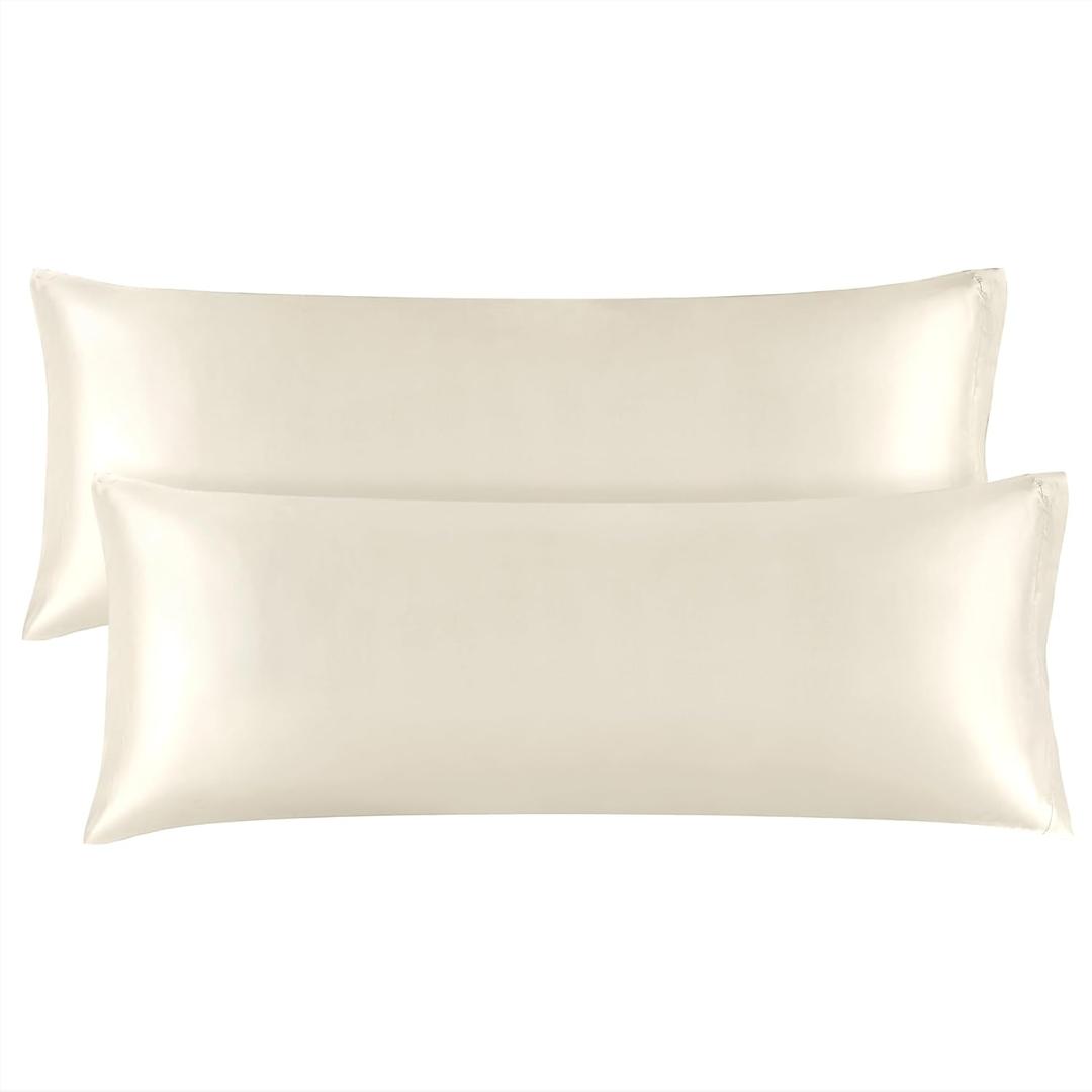 BEDELITE Satin Body Pillow Cover 2 Pack, Super Soft and Cooling Body Pillow Pillowcase for Hair and Skin, Breathable Silky Full Long Pillowcase Cover, (20"x54", Beige)