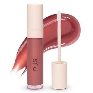 PÜR MINERALS Glossy Lip Tint, Plumping Tinted Lip Oil, Hibiscus Spritz (Deep Nude) - Hydrate & Plumps with Buildable, Non-Sticky & High Shine Formula - Jajoba Oil, Vitamin E & Pomegranate Extract