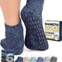 Pembrook 6 Pairs Diabetic Ankle Socks for Men & Women with Grips - 12 Colors Neuropathy Socks for Men | Non Slip | Edema (Large, Blues & Neutrals Pack - 6 Pairs)