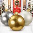 Jetec 3 Pcs 17" Christmas Inflatable Ball Ornament with Glitter Cloth Cover, Large PVC Xmas Blow Up Ornaments Holiday Blow Ball for Yard Outdoor Lawn Porch Decorations (Gold,Silver,White)