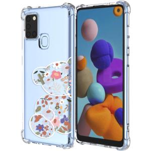 Case for Samsung A21S Floral Transparent Soft TPU Phone Case Air Cushion Shockproof Bumper Protective Phone Cover for Samsung Galaxy A21S,Floral Bear