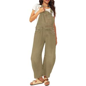 Barrel Overalls Jumpsuits for Women Casual Loose Baggy Jeans Pants Sleeveless Bib Jumpers with Pockets (Medium, Army Green)
