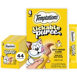 Temptations Creamy Puree Squeezable Lickable Wet Cat Treat with Chicken, 0.42 oz. Tubes, 4 Count (Pack of 11)
