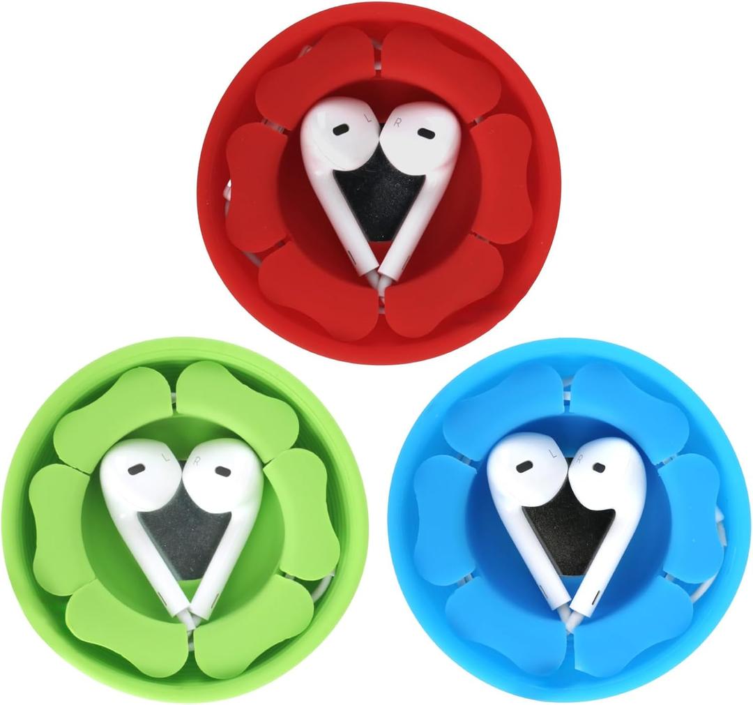 MAIRUI Wired Earbud Case 3 Pack Earphone Headphone Cord Organizer Earbuds Wrap Soft Silicone Magnetic Holder Storage Tangle Free Cable Winder(Red/Blue/Green)
