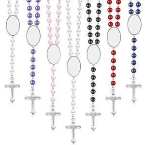 Taiyin 40 Set Heat Transfer Blank Rosary Beads Necklace Catholic Rosaries Printable Insert Necklace Prayer Beads with Organza Bags for Baptism Women Men Memorial Gifts DIY (Mixed Colors)